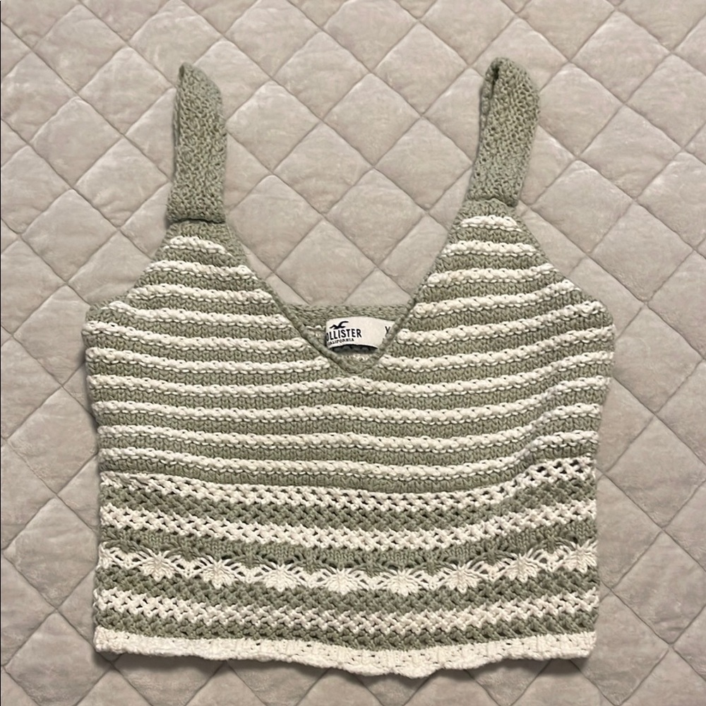 Hollister Crochet Green and White Crop Tank Top